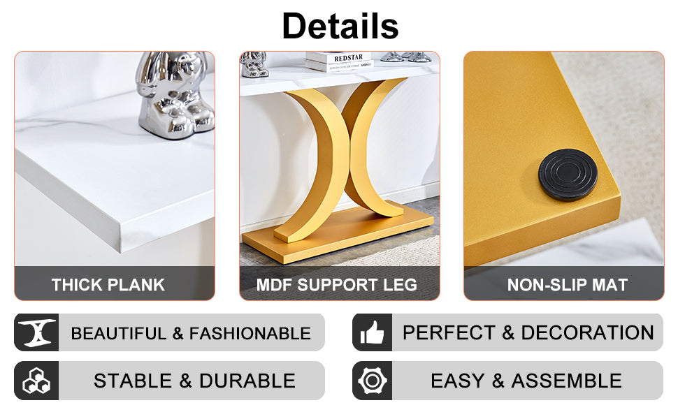 A Modern Minimalist Style Foyer Table With White Tabletop, Gold Bracket, And Bottom Plate, Enhancing The Beauty And Artistic Atmosphere Of The Home, Suitable For The Foyer Fxg White Gold Mdf