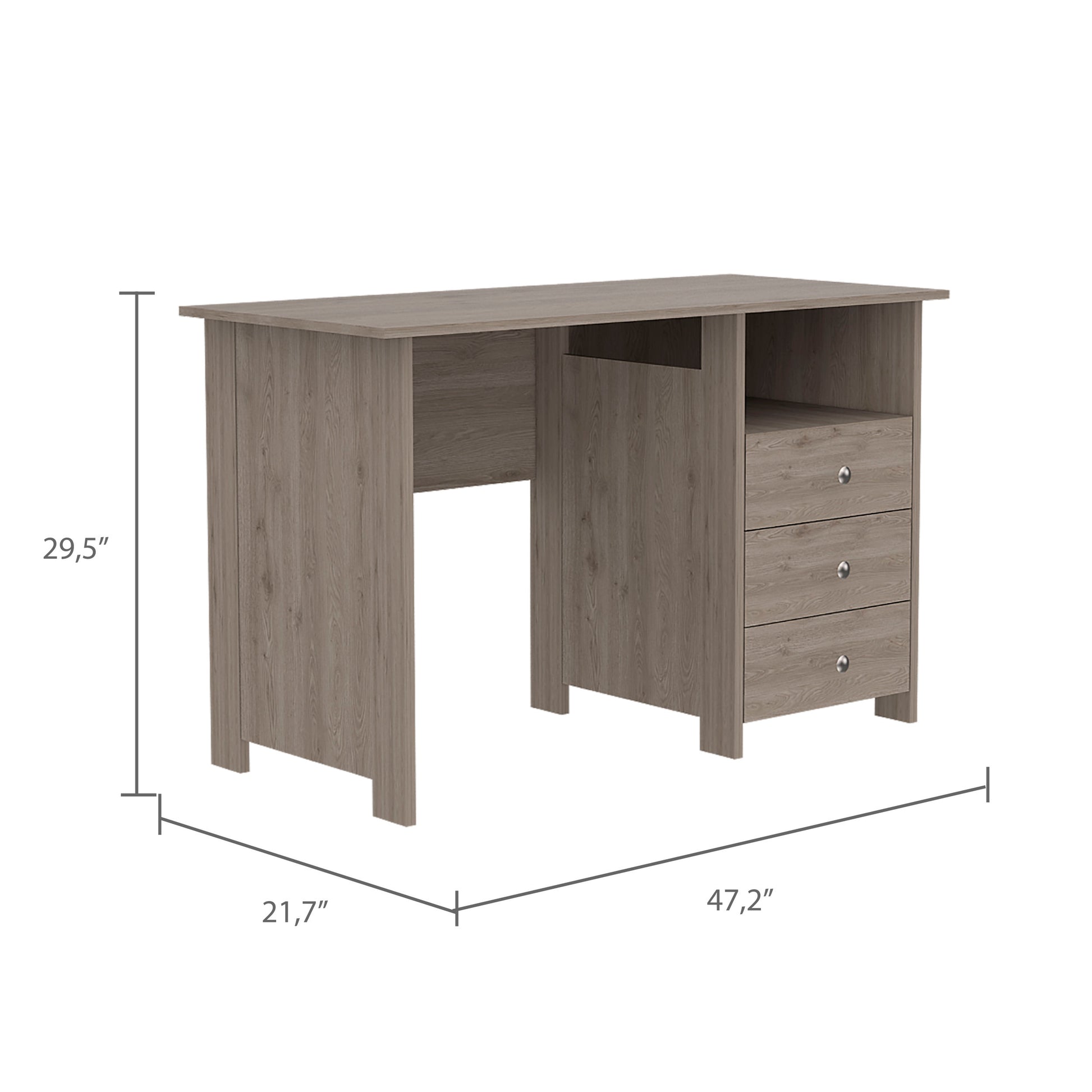 Computer Desk With Open Storage Shelf And 3 Drawers, Light Gray Gray Particle Board Particle Board