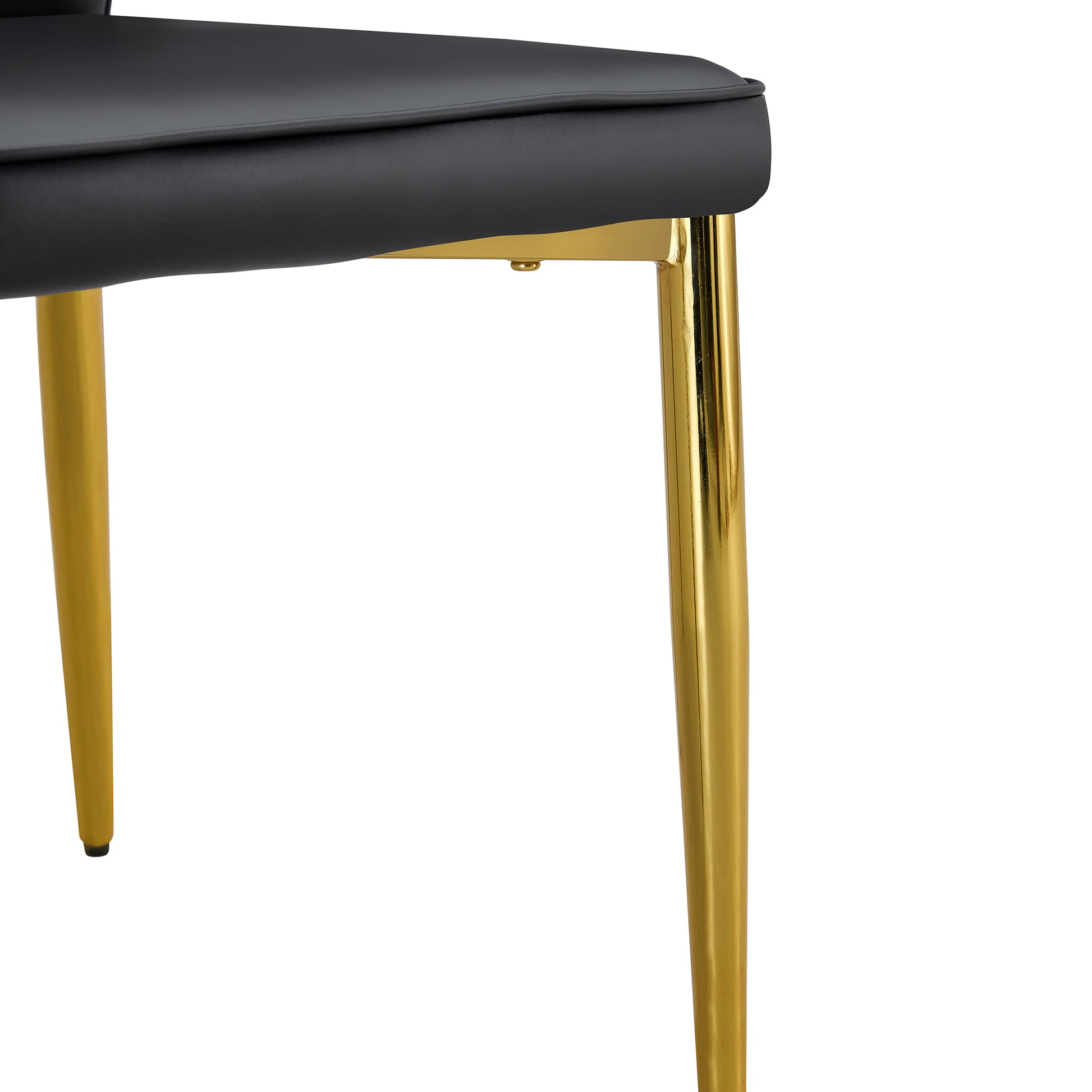 A Modern Minimalist Rectangular Dining Table Suitable For 6 8 People, A Set Of 6 Piece Pu Leather Backrest And Gold Metal Legs Modern Dining Chairs. F Oc C 009 White Mdf Glass