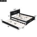 Queen Size Upholstered Platform Bed With Headboard And Twin Size Trundle, Black Box Spring Not Required Queen Black Bedroom Faux Leather Upholstered