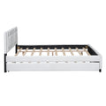 Queen Size Upholstered Platform Bed With Headboard And Twin Size Trundle, White Box Spring Not Required Queen White Bedroom Faux Leather Upholstered