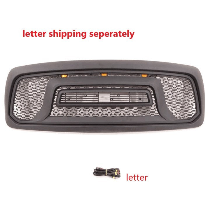 Rebel Style Front Grille For 2002 2003 2004 2005 Dodge Ram 1500 Power Wagon Grill Replacement With Letters And Amber Led Lights Black Matt Black Abs Abs