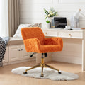 Office Chair,Artificial Rabbit Hair Home Office Chair With Golden Metal Base,Adjustable Desk Chair Swivel Office Chair,Vanity Chair Orange Orange Bedroom Foam Upholstered