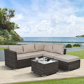 Patio Furniture, Outdoor Furniture, Seasonal Pe Wicker Furniture, 4 Set Wicker Furniture With Tempered Glass Coffee Table Brown Pe Rattan Iron Waterproof Fabric