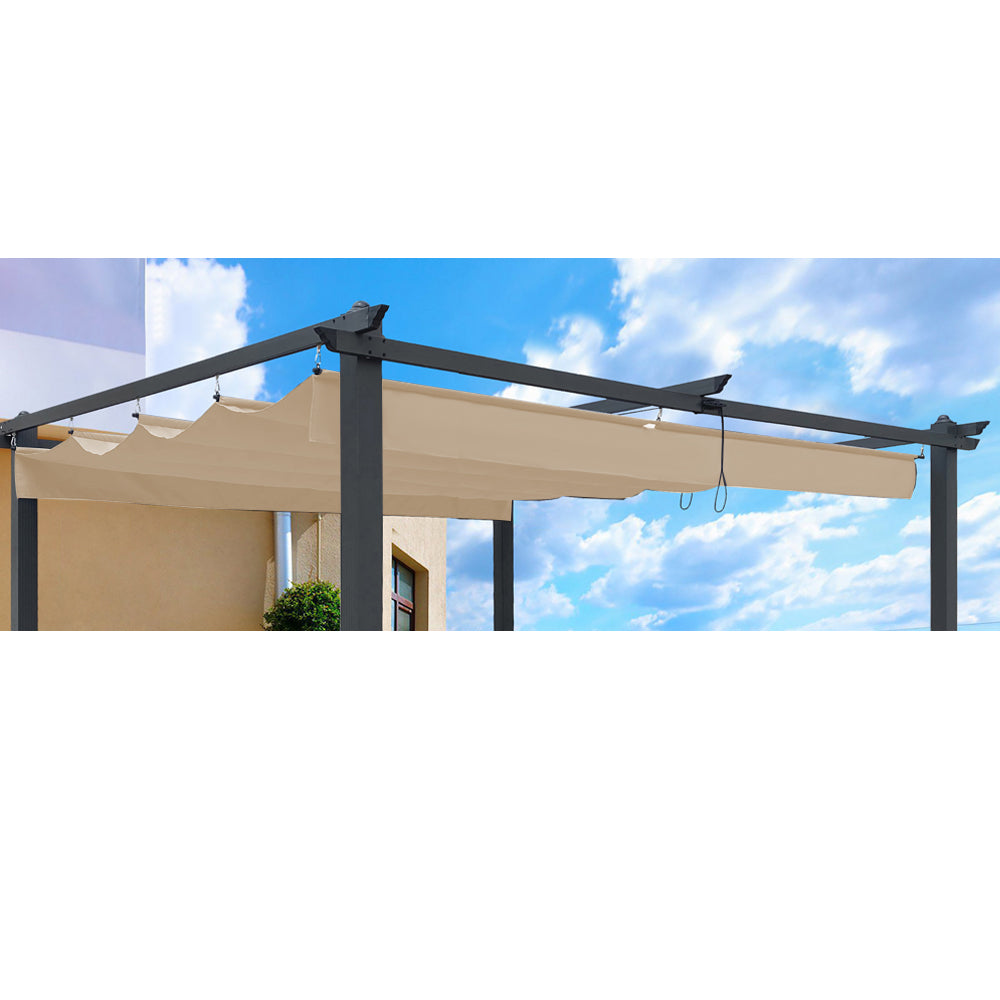 Replacement Canopy Top Fabric For 10X10 Ft Outdoor Patio Retractable Pergola Sunshelter Pergola Canopy Khaki Khaki Polyester