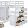 Full Over Twin Bunk Bed With Wardrobe, Drawers, White White Solid Wood