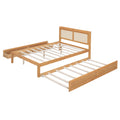 Full Size Elegant Bed Frame With Rattan Headboard And Sockets ,Natural Full Natural Rattan