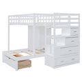 Full Over Twin Bunk Bed With Wardrobe, Drawers, White White Solid Wood