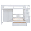 Full Over Twin Bunk Bed With Wardrobe, Drawers, White White Solid Wood