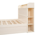 Full Size Platform Bed With Storage Headboard And A Big Drawer, Cream Box Spring Not Required Full Cream Wood Bedroom Bed Frame Solid Wood Mdf