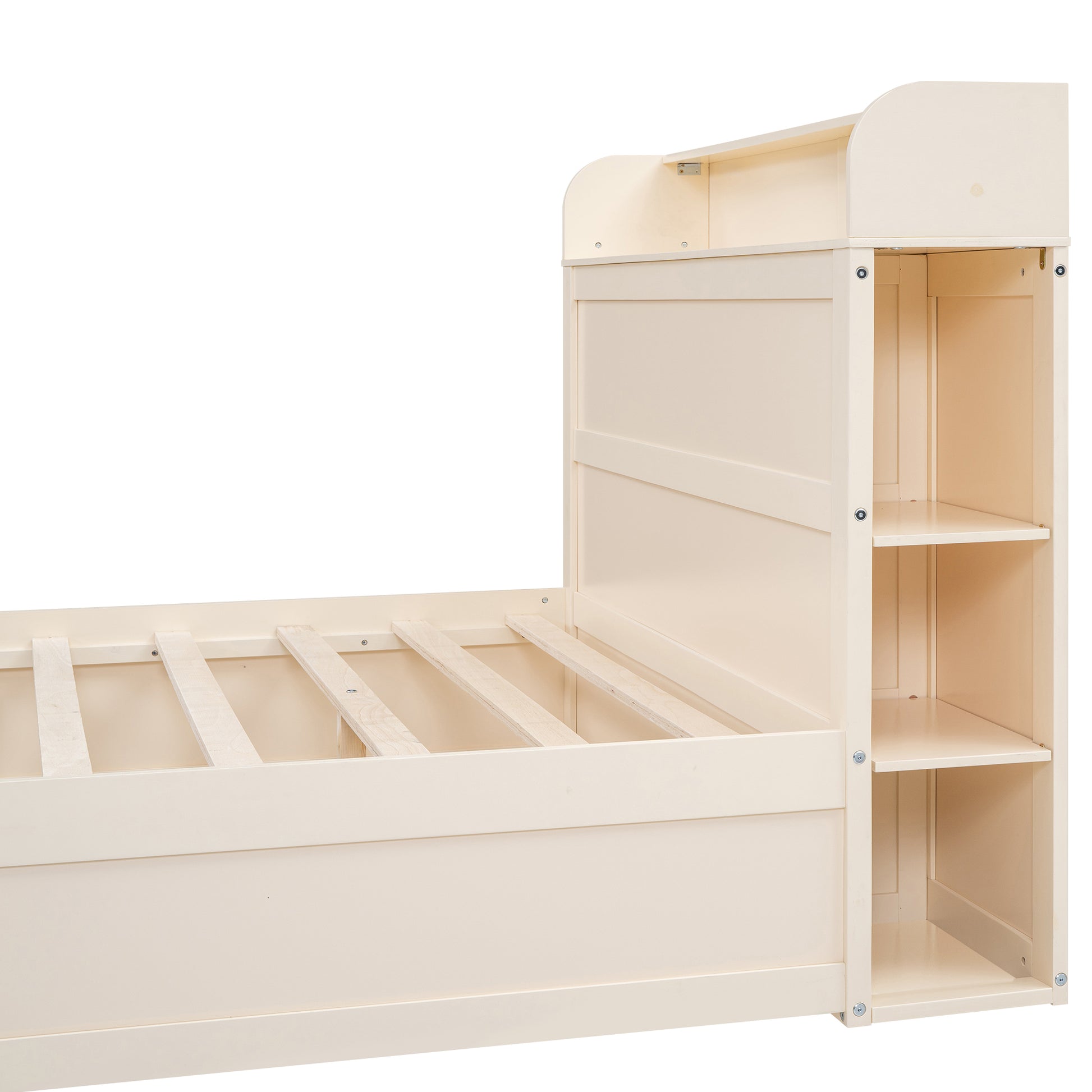 Full Size Platform Bed With Storage Headboard And A Big Drawer, Cream Box Spring Not Required Full Cream Wood Bedroom Bed Frame Solid Wood Mdf