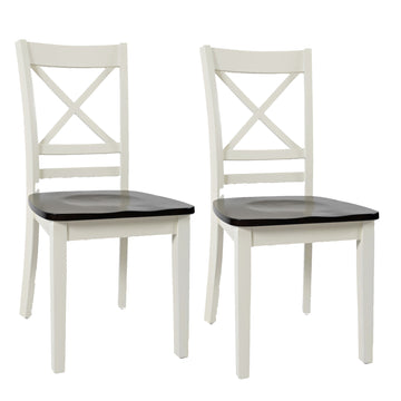 Two Tone Dining Chair With X Back, Set Of 2, Brown And White Brown White Wood