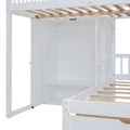 Full Over Twin Bunk Bed With Wardrobe, Drawers, White White Solid Wood