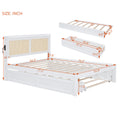 Full Size Elegant Bed Frame With Rattan Headboard And Sockets ,White Full White Rattan