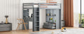 Twin Size Loft Bed With Large Shelves, Writing Desk And Led Light, Gray Gray Solid Wood Mdf