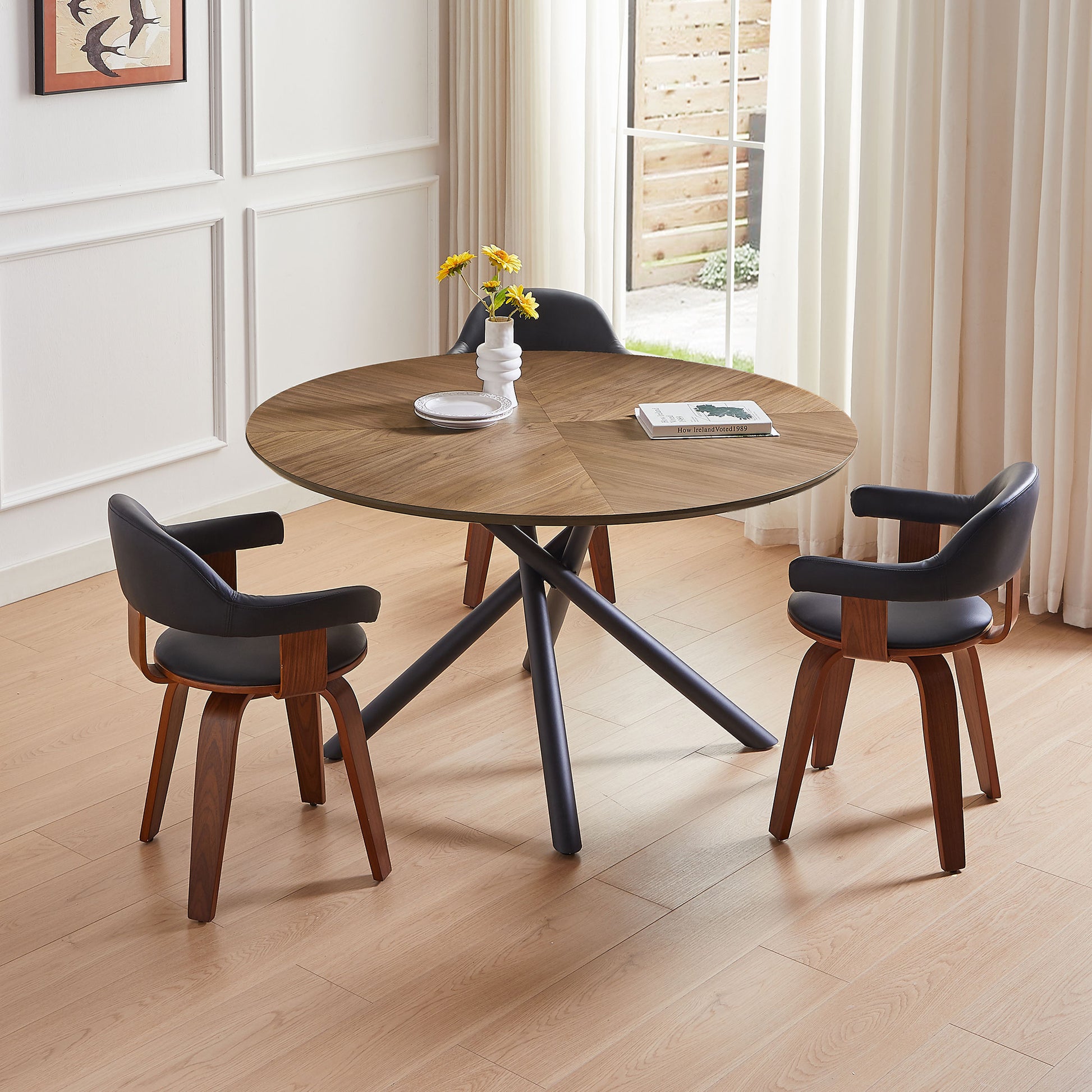 47.25'' Round Mdf Coffee Table End Table Short Leisure Tea Table Cross Legs Metal Base, Easy To Assemble,Walnut Walnut Mdf Iron