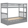 Twin Over Twin Bunk Bed With Twin Size Trundle, Convertible Beds, Gray Box Spring Not Required Twin Gray Bedroom Bunk Solid Wood Mdf