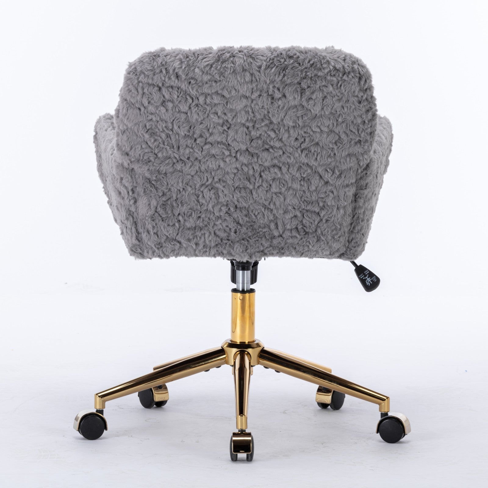 Office Chair,Artificial Rabbit Hair Home Office Chair With Golden Metal Base,Adjustable Desk Chair Swivel Office Chair,Vanity Chair Gray Gray Bedroom Foam Upholstered