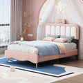 Twin Size Velvet Princess Bed With Bow Knot Headboard,Twin Size Platform Bed With Headboard And Footboard,White Pink Pink Velvet