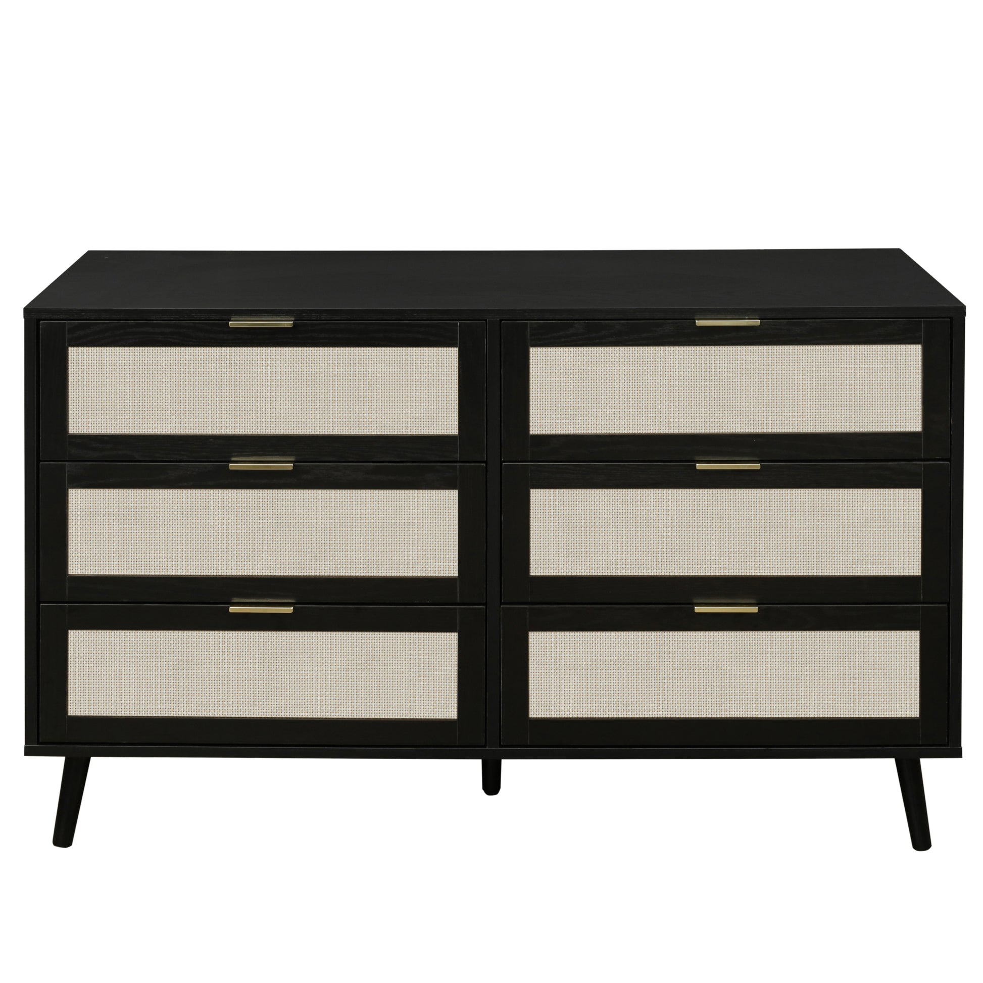 Modern 6 Drawer Dresser Wood Cabinet Black Black Particle Board