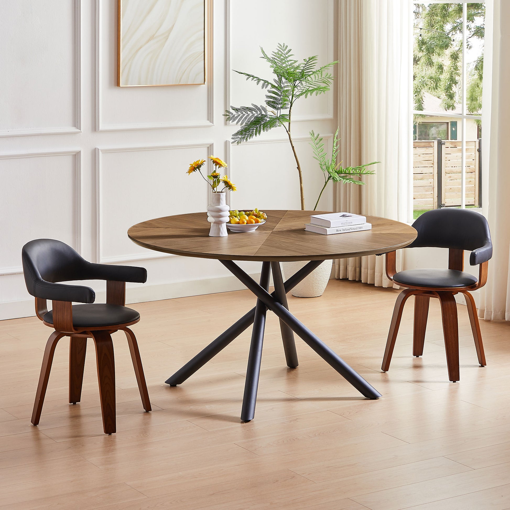 47.25'' Round Mdf Coffee Table End Table Short Leisure Tea Table Cross Legs Metal Base, Easy To Assemble,Walnut Walnut Mdf Iron