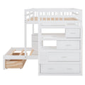 Full Over Twin Bunk Bed With Desk, Drawers And Shelves, White White Solid Wood