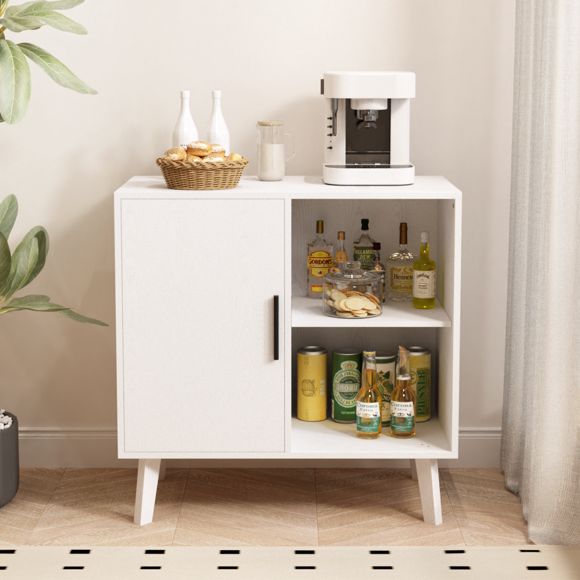 Sideboard Buffet Kitchen Storage Cabinet, Accent Cabinet With Solid Wood Feet For Decorated Doors, Dining Room, Hallway, Cupboard Console Table, Liquor Accent Cabinet White White Wood