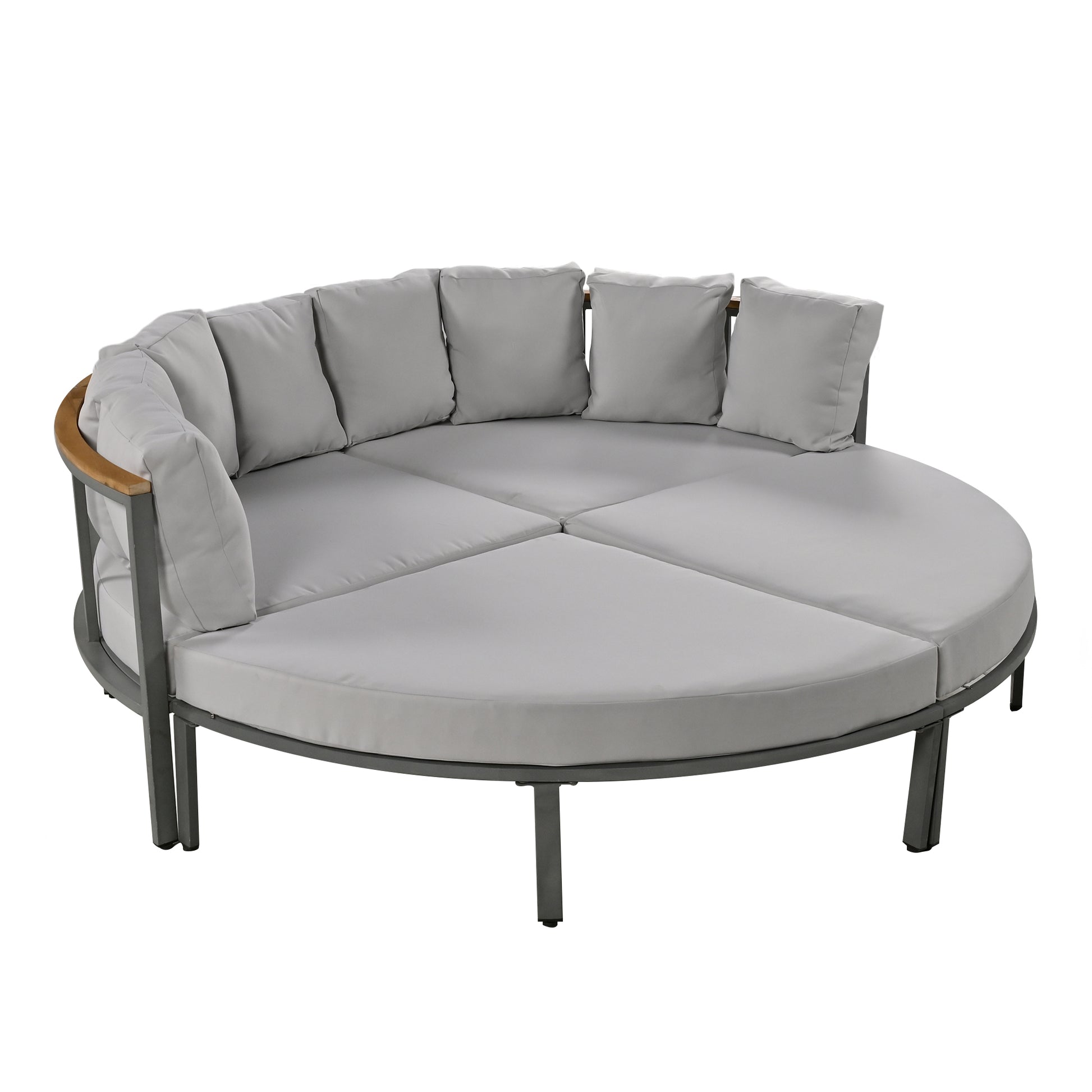 Patio Furniture Set, 4 Piece Round Outdoor Conversation Set All Weather Metal Sectional Sofa With Cushions Grey Seats 6 Metal