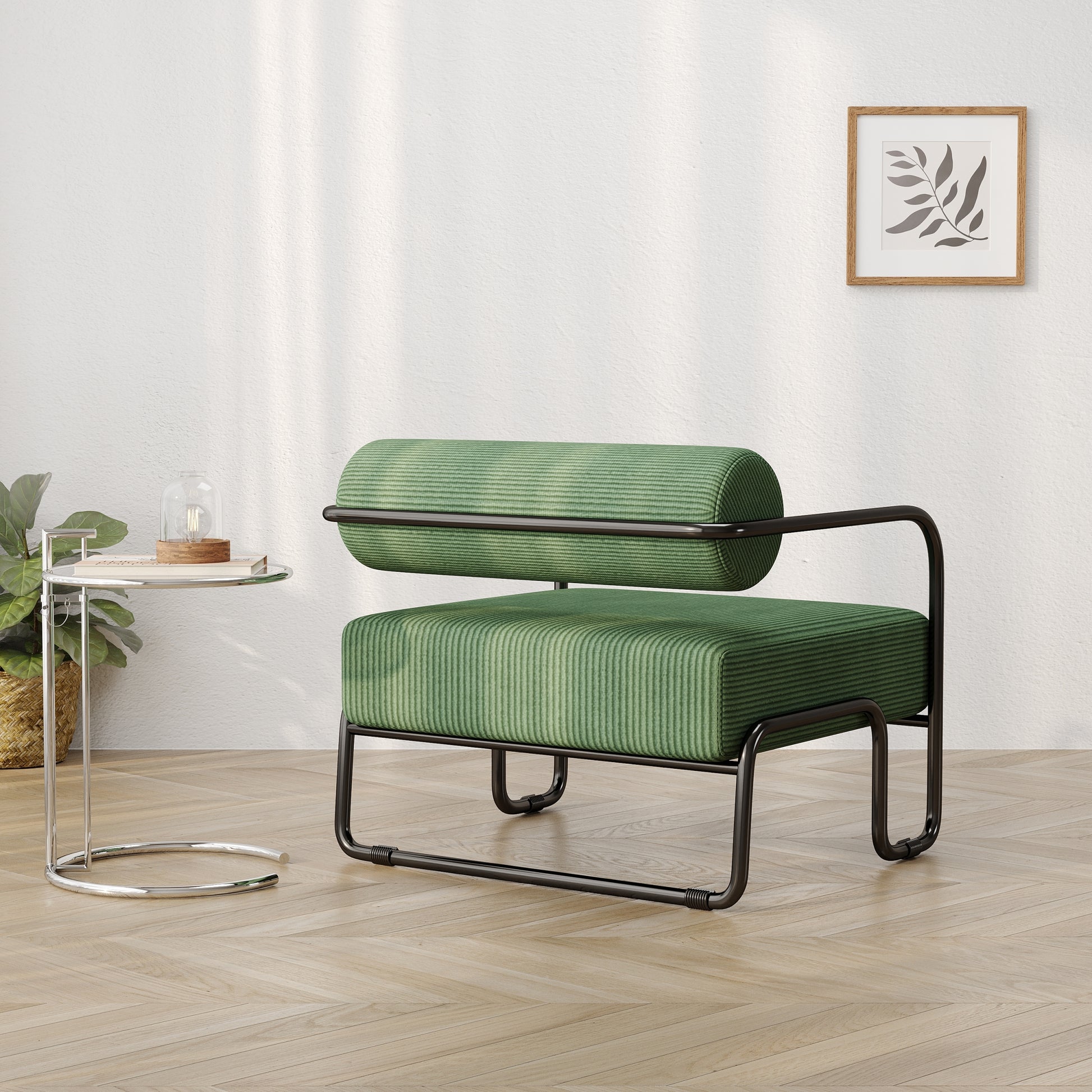 Living Room Iron Sofa Chair, Lazy Individual Chair, Balcony Leisure Chair Color: Green Dark Green Corduroy