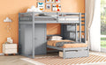 Full Over Twin Bunk Bed With Wardrobe, Drawers, Gray Gray Solid Wood