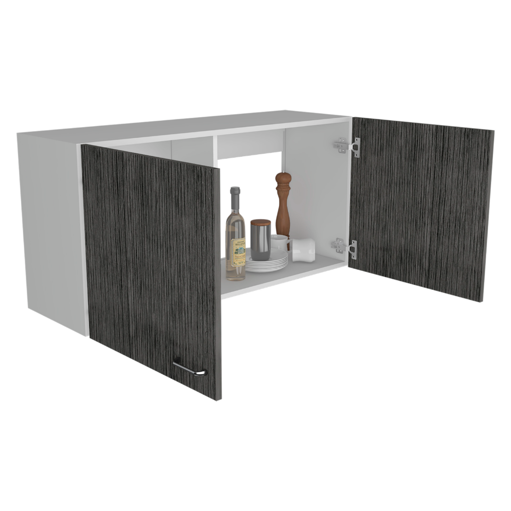 Wall Cabinet 19"H, Two Doors, Two Internal Shelves, White Smoked Oak Multicolor Particle Board Particle Board