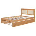 Full Size Elegant Bed Frame With Rattan Headboard And Sockets ,Natural Full Natural Rattan