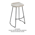 Tiva 30 Inch Handcrafted Backless Barstool, Whitewashed Mango Wood Saddle Seat, Black Metal Base Black White Metal & Wood