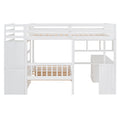 Full Over Twin Bunk Bed With Desk, Drawers And Shelves, White White Solid Wood