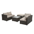 Patio Furniture, Outdoor Furniture, Seasonal Pe Wicker Furniture, 4 Set Wicker Furniture With Tempered Glass Coffee Table Brown Pe Rattan Iron Waterproof Fabric