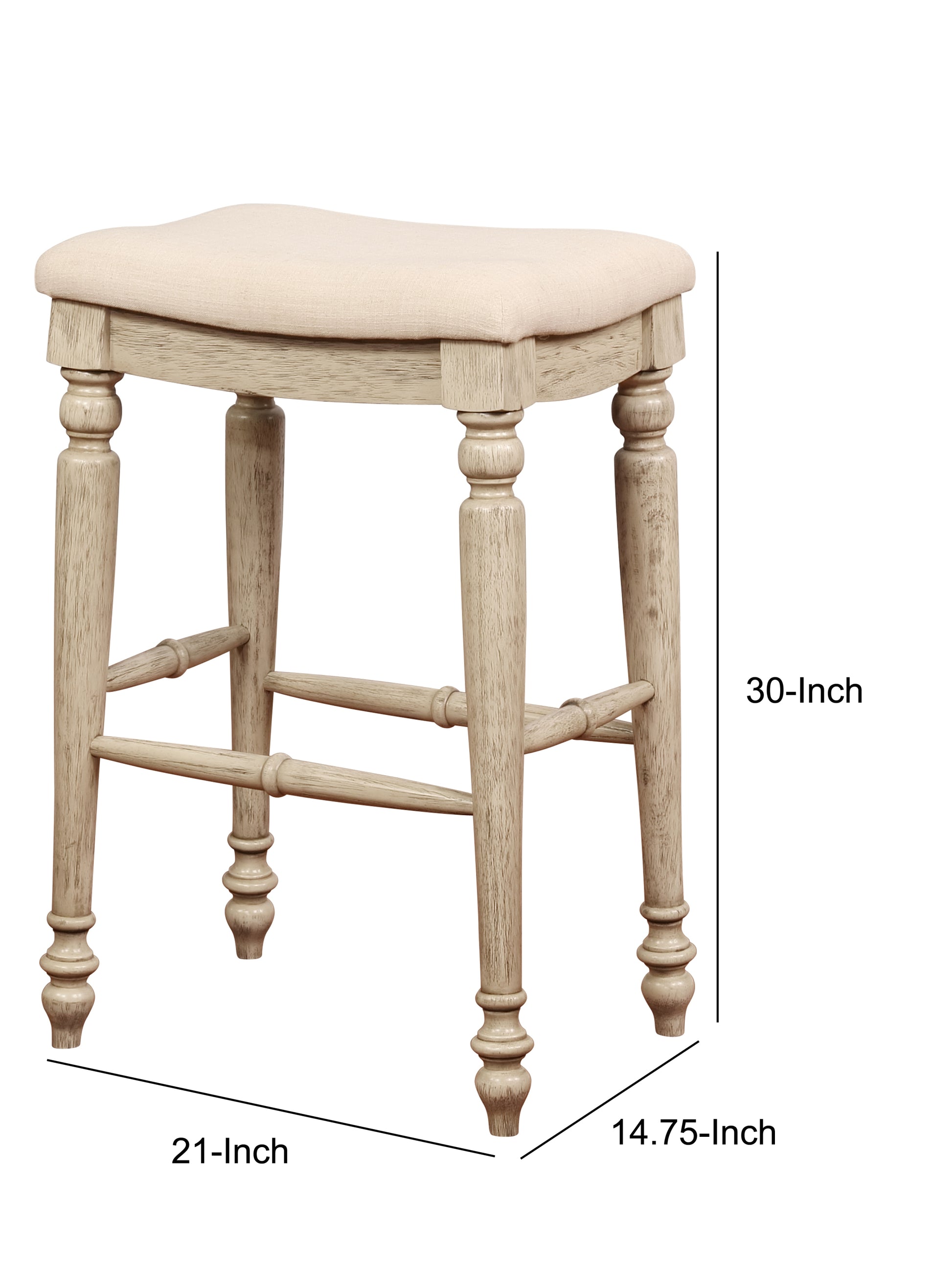 Saddle Top Wooden Bar Stool With Fabric Upholstery,Brown And Beige Beige Brown Wood Fabric