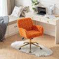 Office Chair,Artificial Rabbit Hair Home Office Chair With Golden Metal Base,Adjustable Desk Chair Swivel Office Chair,Vanity Chair Orange Orange Bedroom Foam Upholstered