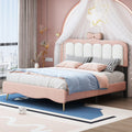 Full Size Velvet Princess Bed With Bow Knot Headboard,Full Size Platform Bed With Headboard And Footboard,White Pink Pink Velvet