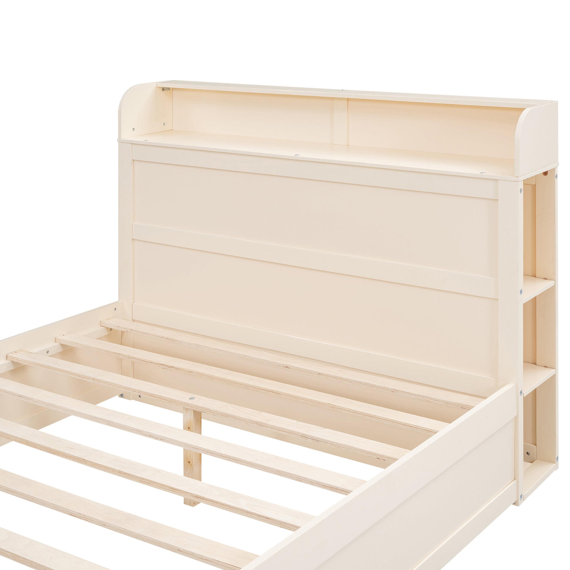 Full Size Platform Bed With Storage Headboard And A Big Drawer, Cream Box Spring Not Required Full Cream Wood Bedroom Bed Frame Solid Wood Mdf