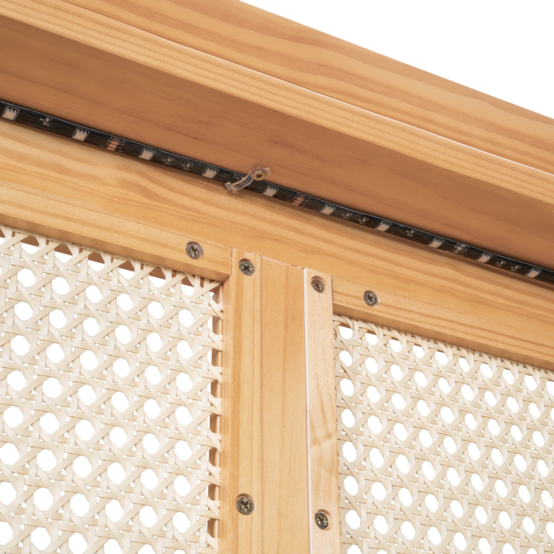 Queen Size Elegant Bed Frame With Rattan Headboard And Sockets ,Natural Twin Natural Rattan