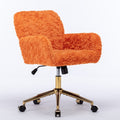 Office Chair,Artificial Rabbit Hair Home Office Chair With Golden Metal Base,Adjustable Desk Chair Swivel Office Chair,Vanity Chair Orange Orange Bedroom Foam Upholstered