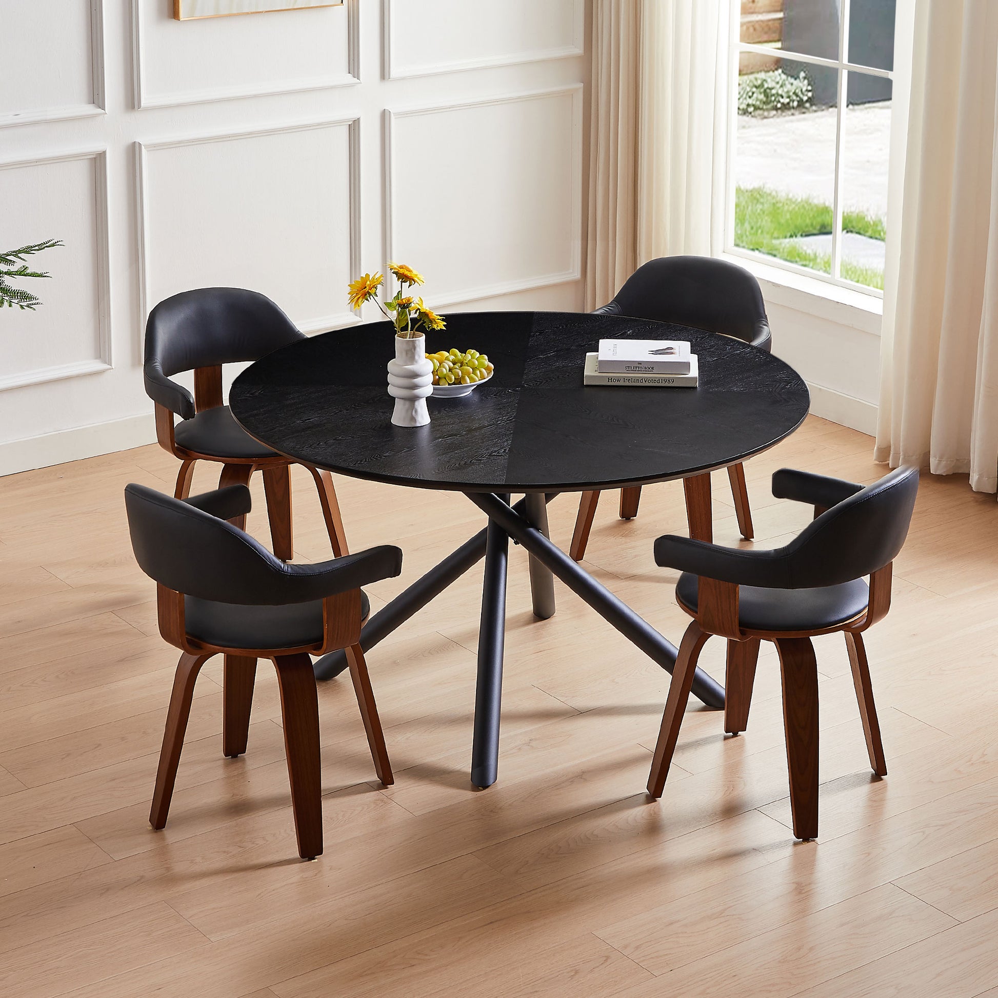 47.25'' Round Mdf Coffee Table End Table Short Leisure Tea Table Cross Legs Metal Base, Easy To Assemble,Black Black Mdf Iron