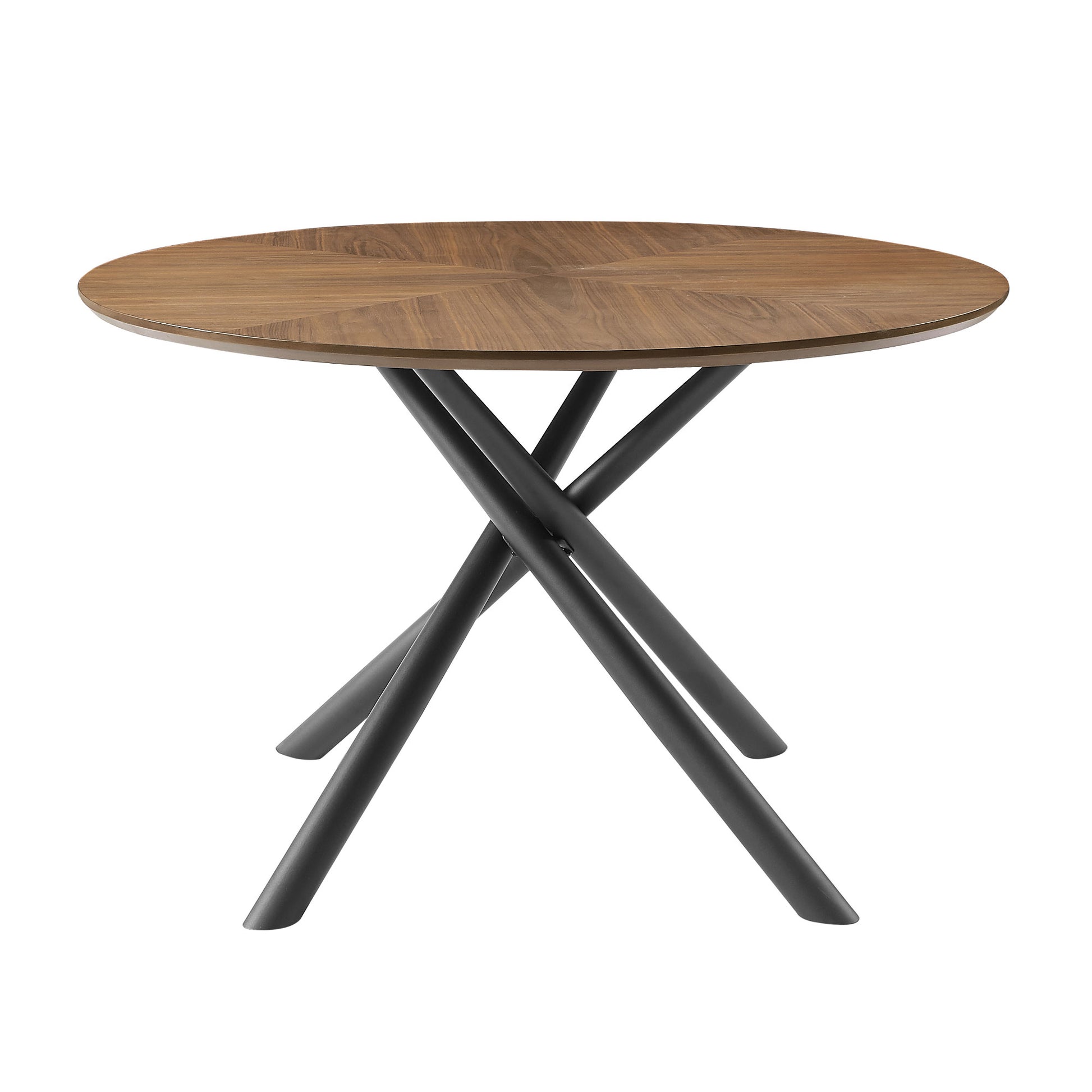 47.25'' Round Mdf Coffee Table End Table Short Leisure Tea Table Cross Legs Metal Base, Easy To Assemble,Walnut Walnut Mdf Iron