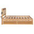 Full Size Elegant Bed Frame With Rattan Headboard And Sockets ,Natural Full Natural Rattan