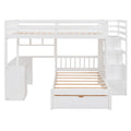 Full Over Twin Bunk Bed With Desk, Drawers And Shelves, White White Solid Wood