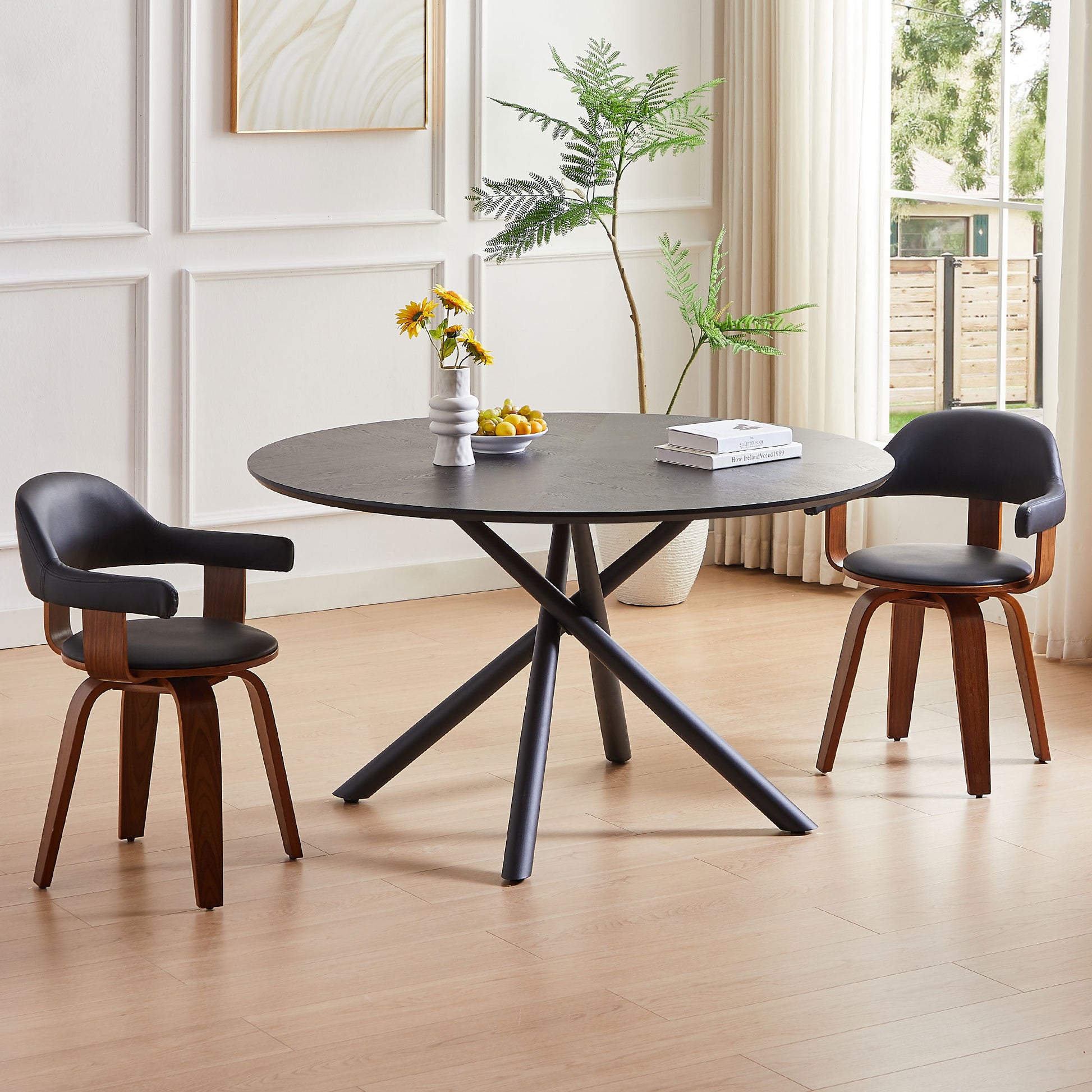 47.25'' Round Mdf Coffee Table End Table Short Leisure Tea Table Cross Legs Metal Base, Easy To Assemble,Black Black Mdf Iron