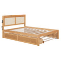 Full Size Elegant Bed Frame With Rattan Headboard And Sockets ,Natural Full Natural Rattan