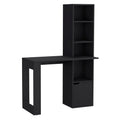 Black Writing Computer Desk With Storage Cabinet And Bookcase With 4 Shevels, For Small And Big Spaces. Black Particle Board Particle Board