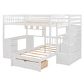 Full Over Twin Bunk Bed With Desk, Drawers And Shelves, White White Solid Wood