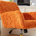 Office Chair,Artificial Rabbit Hair Home Office Chair With Golden Metal Base,Adjustable Desk Chair Swivel Office Chair,Vanity Chair Orange Orange Bedroom Foam Upholstered